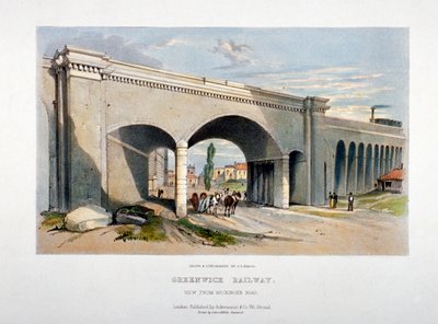 Ponte ferroviario di Londra e Greenwich sopra Neckinger Road, Bermondsey, Londra, 1836 da GF Bragg