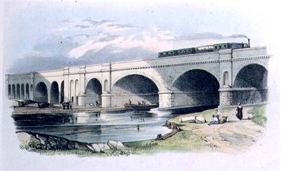 Vista della ferrovia di Greenwich che passa sopra il canale di Surrey vicino a Trundley