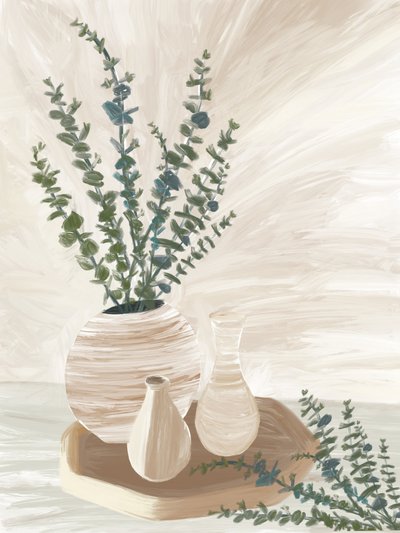 Composizione floreale serena all’eucalipto da GIovanna Gil Alves