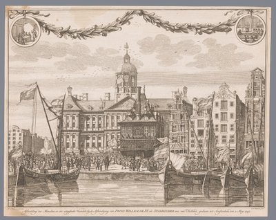 Folla sulla Piazza Dam ad Amsterdam celebra la proclamazione di Guglielmo IV come statolder da G.J. Marstaller