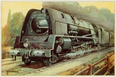 Ferrovie Nazionali Belghe, Locomotiva passeggeri aerodinamica (litografia a colori) da G.P. Micklewright