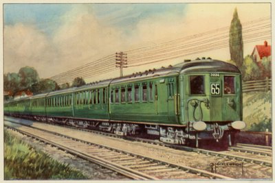 La Southern Railway, Espresso elettrico da London Bridge a Eastbourne (litografia a colori) da G.P. Micklewright