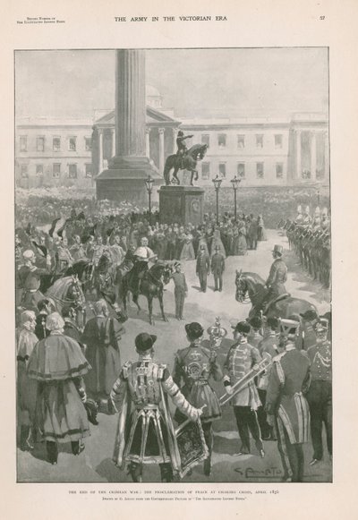 La fine della Guerra di Crimea: proclamazione della pace a Charing Cross, Londra, aprile 1856 (fotoincisione) da G.S. (after) Amato