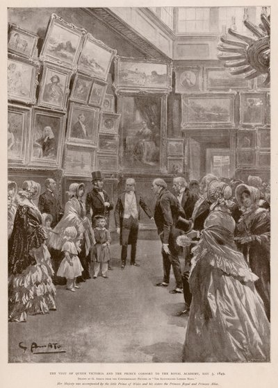 Visita della Regina Vittoria e del Principe Consorte Alberto alla Royal Academy, Londra, 3 maggio 1849 (fotoincisione) da G.S. (after) Amato