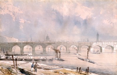 Waterloo Bridge, verso la città, Londra, 1847 da G Chaumont