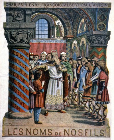 Carlo Magno e la scuola, c.1900 (illustrazione) da G. Dascher