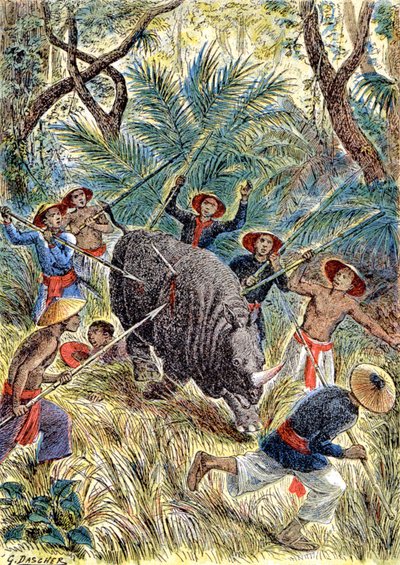 Caccia al rinoceronte, Indocina francese da G. Dascher