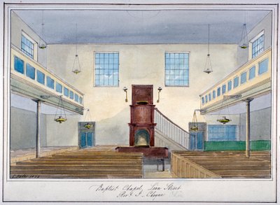 Vista interna della Lion Street Baptist Chapel, vicino a New Kent Road, Southwark, Londra, 1826 da G Yates