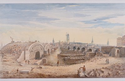 Ponte di Londra vecchio e nuovo, Londra, 1828 da G Yates
