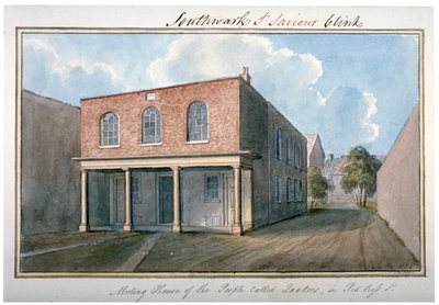 Vista della Casa di Riunione dei Quaccheri in Redcross Street, Southwark, Londra, 1825 da G Yates