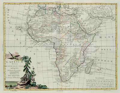 Africa divisa nei suoi principali stati, incisione di G. Zuliani tratta dal Tomo I del Nuovissimo Atlante pubblicato a Venezia nel 1776 da Antonio Zatta, Collezione Privata da G. Zuliani