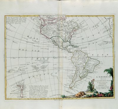 America divisa nei suoi principali stati, incisione di G. Zuliani tratta dal Tomo I del Nuovissimo Atlante pubblicato a Venezia nel 1776 da Antonio Zatta, Collezione Privata da G. Zuliani