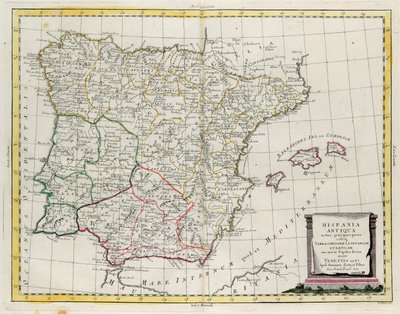Spagna antica divisa in tre aree distinte, cioè Terraconensis, Lusitania e Baetica e anche divisa in popoli, incisione di G. Zuliani tratta dal Tomo I del "Novissimo Atlante" pubblicato a Venezia nel 1785 da Antonio Zatta, Collezione Privata da G. Zuliani