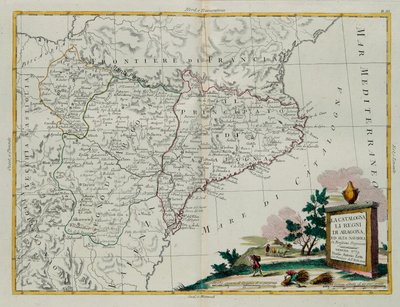 Catalogna, i Regni di Aragona e Alta Navarra, incisione di G. Zuliani tratta dal Tomo I del Nuovissimo Atlante pubblicato a Venezia nel 1775 da Antonio Zatta, Collezione Privata da G. Zuliani