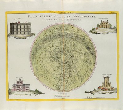 Tavola cosmografica del Planisfero Celeste Meridionale tagliato all