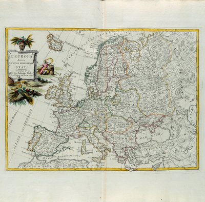 Europa divisa nei suoi principali stati, incisione di G. Zuliani tratta dal Tomo I del Nuovo Atlante pubblicato a Venezia nel 1776 da Antonio Zatta, Collezione Privata da G. Zuliani
