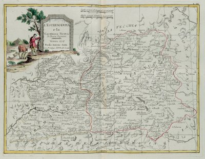 Estremadura e Castilla la Nueva, incisione di G. Zuliani tratta dal Tomo I del Nuovissimo Atlante pubblicato a Venezia nel 1776 da Antonio Zatta, Collezione Privata da G. Zuliani