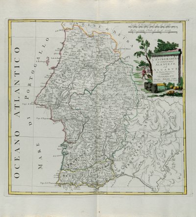Estremadura del Portogallo Alentejo o Algarve, incisione di G. Zuliani tratta dal Tomo I del Nuovissimo Atlante pubblicato a Venezia nel 1776 da Antonio Zatta, Collezione Privata da G. Zuliani