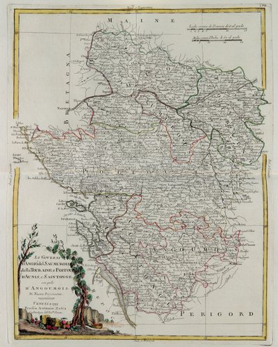 Governanze di Angiò, Saumurois, Turenna e Poitou, Aunis e Saintonge con quella di Angoumois, incisione di G. Zuliani tratta dal Tomo I del Nuovissimo Atlante pubblicato a Venezia nel 1777 da Antonio Zatta da G. Zuliani