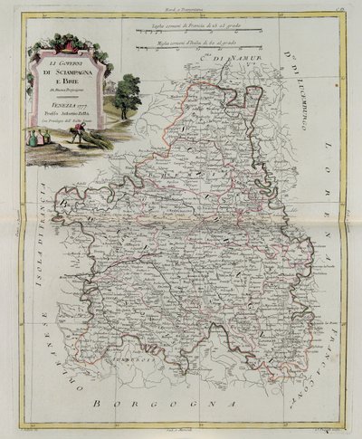 Governanze di Champagne e Brie, incisione di G. Zuliani tratta dal Tomo I del Nuovissimo Atlante pubblicato a Venezia nel 1777 da Antonio Zatta, Collezione Privata da G. Zuliani