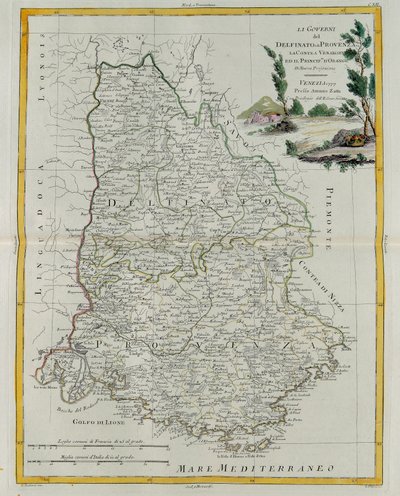 Governanze di Delfinato, Provenza, la Contea di Venaissin e il Principato di Orange, incisione di G. Zuliani tratta dal Tomo I del Nuovissimo Atlante pubblicato a Venezia nel 1777 da Antonio Zatta, Collezione Privata da G. Zuliani