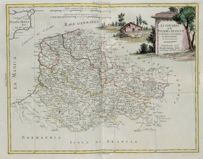 Governanze delle Fiandre Francesi, Artois, Piccardia e Boulonnais, incisione di G. Zuliani tratta dal Tomo I del Nuovissimo Atlante pubblicato a Venezia nel 1776 da Antonio Zatta, Collezione Privata da G. Zuliani