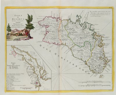 Isola di Minorca e il piano del porto e della città di Mahon e dei suoi Forti, incisione di G. Zuliani tratta dal Tomo I del "Nuovissimo Atlante" pubblicato a Venezia nel 1778 da Antonio Zatta, Collezione Privata da G. Zuliani