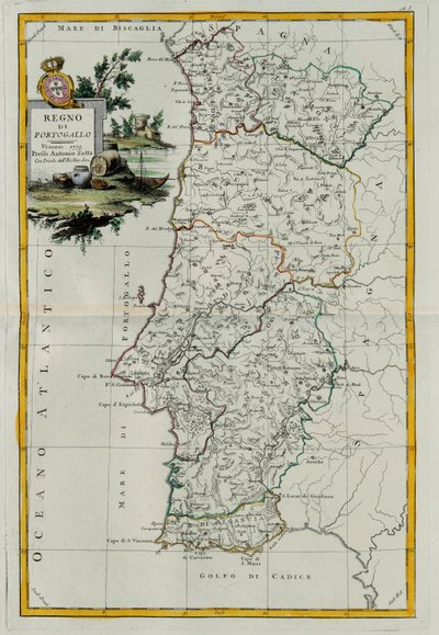Regno del Portogallo, incisione di G. Zuliani tratta dal Tomo I del Nuovissimo Atlante pubblicato a Venezia nel 1776 da Antonio Zatta, Collezione Privata da G. Zuliani