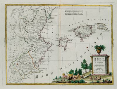 Regni di Valencia e Murcia con le Isole Baleari e Pitiuse, incisione di G. Zuliani tratta dal Tomo I del Nuovissimo Atlante pubblicato a Venezia nel 1775 da Antonio Zatta, Collezione Privata da G. Zuliani