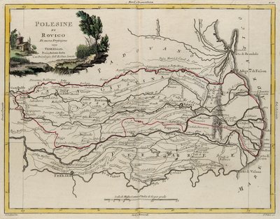 Territorio dello Stato del Veneto: area di Rovigo, incisione di G. Zuliani tratta dal Tomo II del "Nuovo Atlante" pubblicato a Venezia nel 1782 da Antonio Zatta, Collezione Privata da G. Zuliani