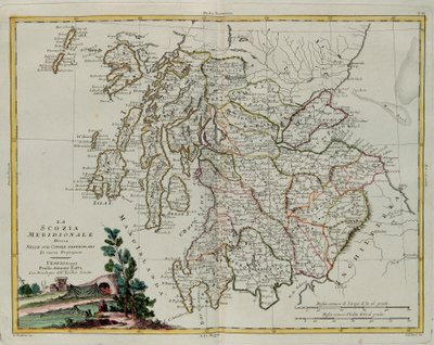 Scozia meridionale divisa nelle sue contee, incisione di G. Zuliani tratta dal Tome I del "Nuovissimo Atlante" pubblicato a Venezia nel 1779 da Antonio Zatta, Collezione Privata da G. Zuliani