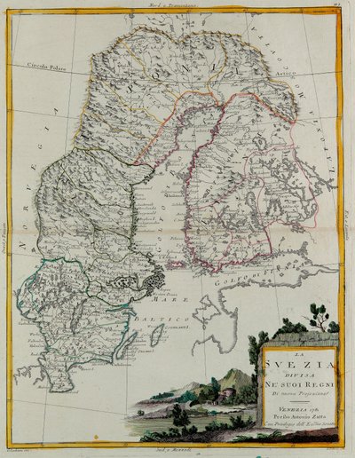 Svezia divisa nei suoi regni, incisione di G. Zuliani tratta dal Tome III del "Nuovissimo Atlante" pubblicato a Venezia nel 1781 da Antonio Zatta, Collezione Privata da G. Zuliani