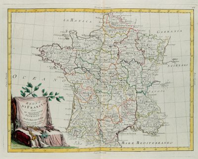Il Regno di Francia diviso nelle sue governanze, incisione di G. Zuliani tratta dal Tomo I del Nuovissimo Atlante pubblicato a Venezia nel 1776 da Antonio Zatta, Collezione Privata da G. Zuliani