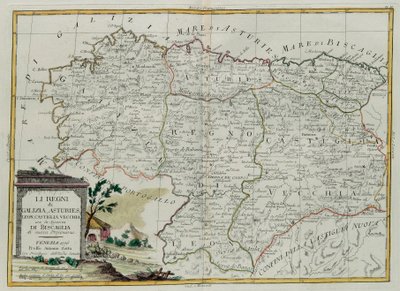 I Regni di Galizia, Asturie, Leon, Castilla Vieja con il Consiglio di Biscaglia, incisione di G. Zuliani tratta dal Tomo I del Nuovissimo Atlante pubblicato a Venezia nel 1776 da Antonio Zatta, Collezione Privata da G. Zuliani