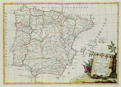 I regni di Spagna e Portogallo divisi nelle loro province, incisione di G. Zuliani tratta dal Tomo I del Nuovo Atlante pubblicato a Venezia nel 1775 da Antonio Zatta, Collezione Privata da G. Zuliani
