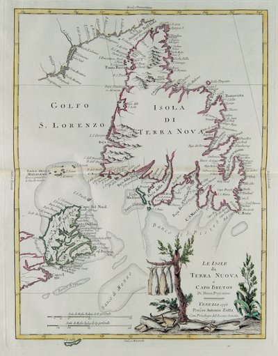 Le isole di Terranova e Capo Bretone, incisione di G. Zuliani tratta dal Tome I del "Nuovissimo Atlante" pubblicato a Venezia nel 1778 da Antonio Zatta, Collezione Privata da G. Zuliani