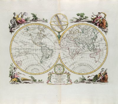 Mappa del mondo e una descrizione generale del globo, incisione di G. Zuliani tratta dal Tomo I del Nuovissimo Atlante pubblicato a Venezia nel 1774 da Antonio Zatta da G. Zuliani