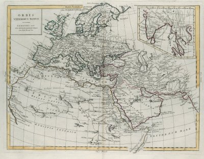 Mondo conosciuto dagli Antichi, incisione di G. Zuliani tratta dal Tomo IV del Nuovissimo Atlante pubblicato a Venezia nel 1785 da Antonio Zatta, Collezione Privata da G. Zuliani