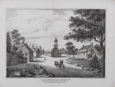Vecchia Chiesa Riformata Olandese nel 1776, disegnata da Miss Elizabeth Sleight nel 1808, stampata per il Manuale della Città di Brooklyn di H. McCloskey, 1864 da G. after Hayward