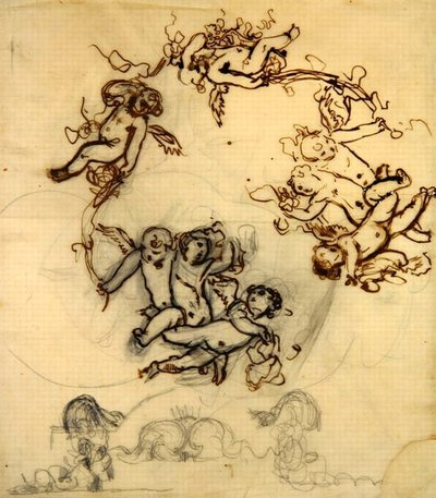 Putti, studio per una decorazione del soffitto nella sala da pranzo al Palais D