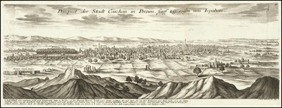 1720 illustrazione - Prospettiva della città di Cashan in Persia a cinque giorni di viaggio da Ispahan da Gabriel Bodenehr