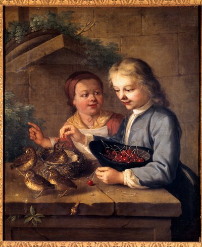 I bambini Dexu danno ciliegie agli uccelli da Gabriel Gresly