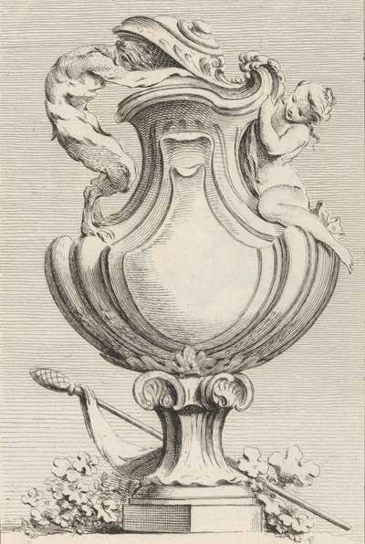 Progetto per un vaso con un fauno e una ninfa, dal Livre de Vases, tavola 1, 1742-50 da Gabriel Huquier
