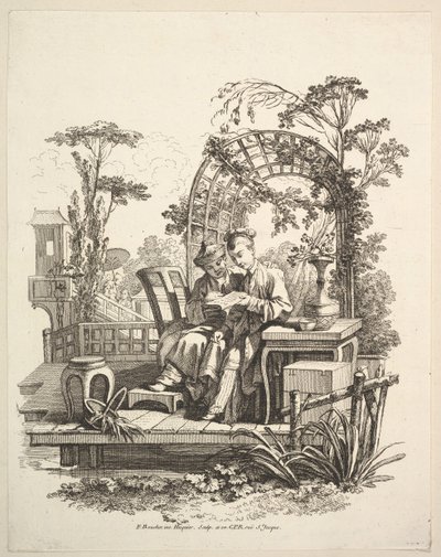 Uomo e donna che leggono, ca. 1742 da Gabriel Huquier