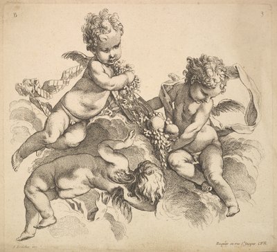 Tre bambini con un piatto di frutta, 1738-45 da Gabriel Huquier