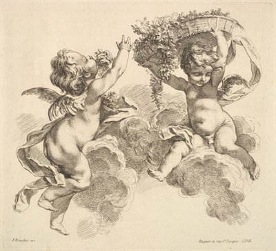 Due bambini, uno con un cesto di fiori da Gabriel Huquier