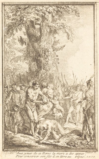 Atto eroico di un padre che si sacrifica per suo figlio da Gabriel Jacques de Saint Aubin