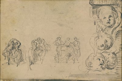 Schizzi di ballerini e teste di putti da Gabriel Jacques de Saint Aubin