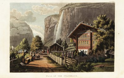 Vista della cascata di Staubbach, una cascata in Svizzera, situata appena a ovest sopra Lauterbrunnen nelle Alpi Bernesi da Gabriel Ludwig (after) Lory