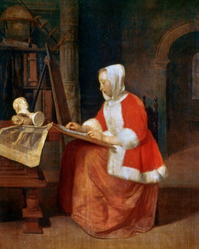 Una donna seduta che disegna, c1649-1667 da Gabriel Metsu